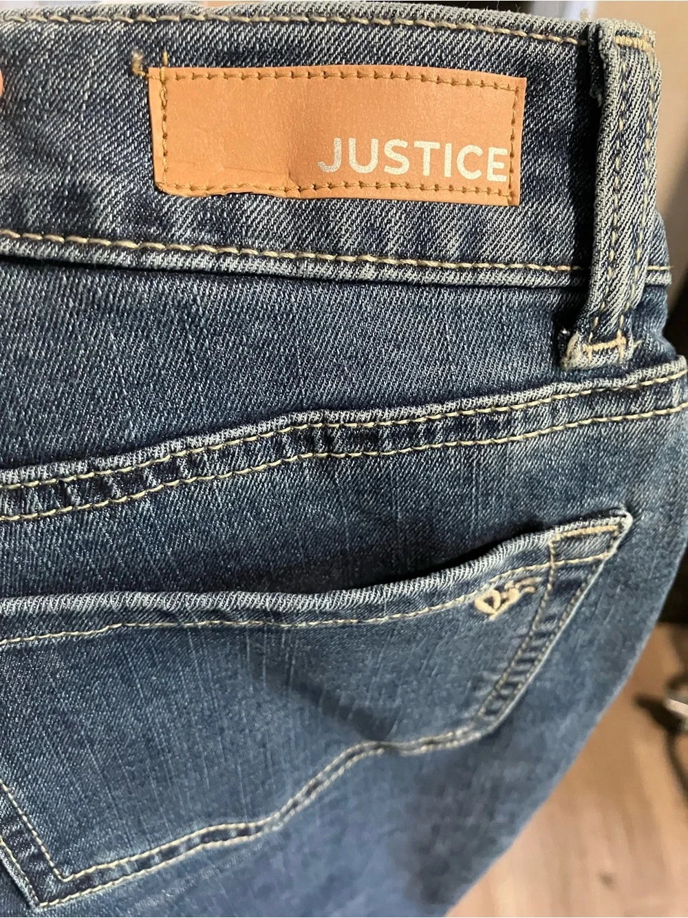 Justice Dark Blue Flare Cargo Jeans with Keychain